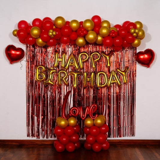 Red & Golden LOVE Theme Balloon Birthday Decoration in Hyderabad