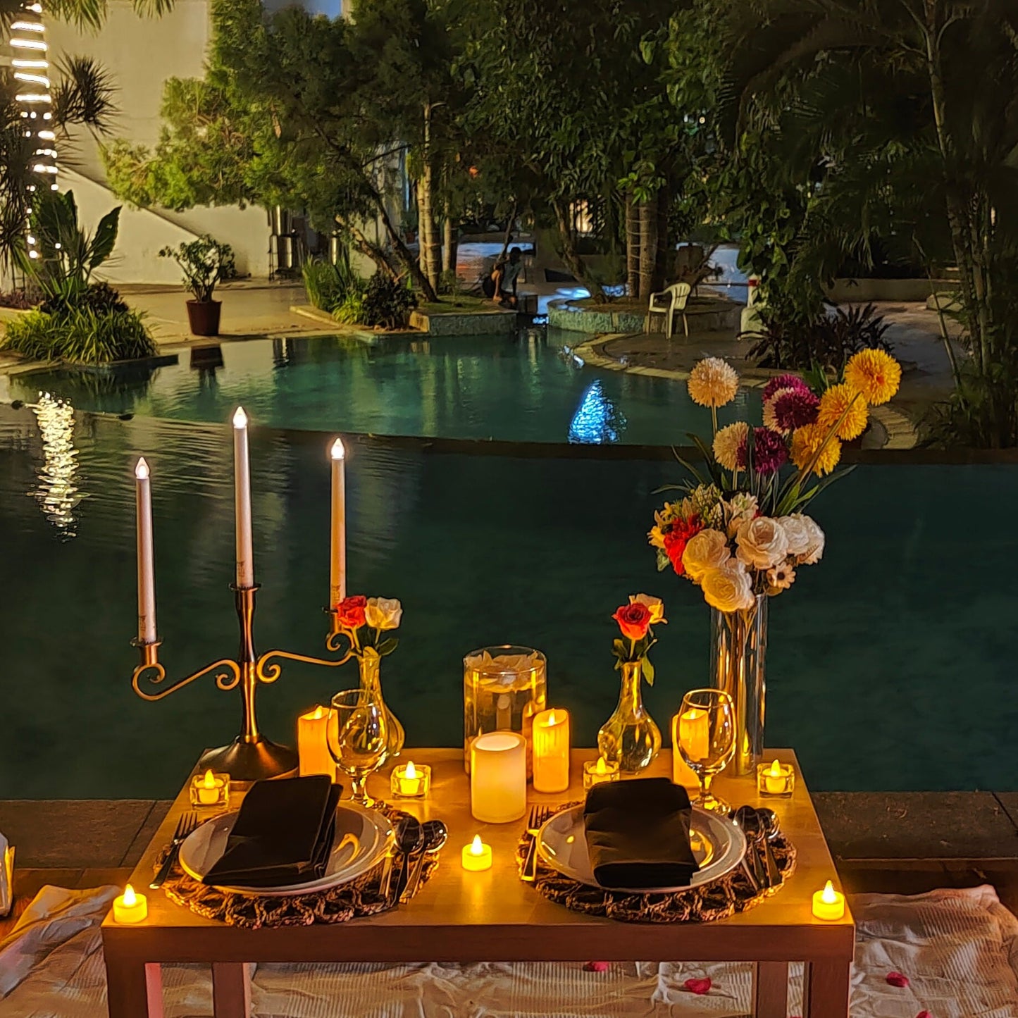 Low Seating Private Poolside Candle Light Dinner, The Manohar Begumpet