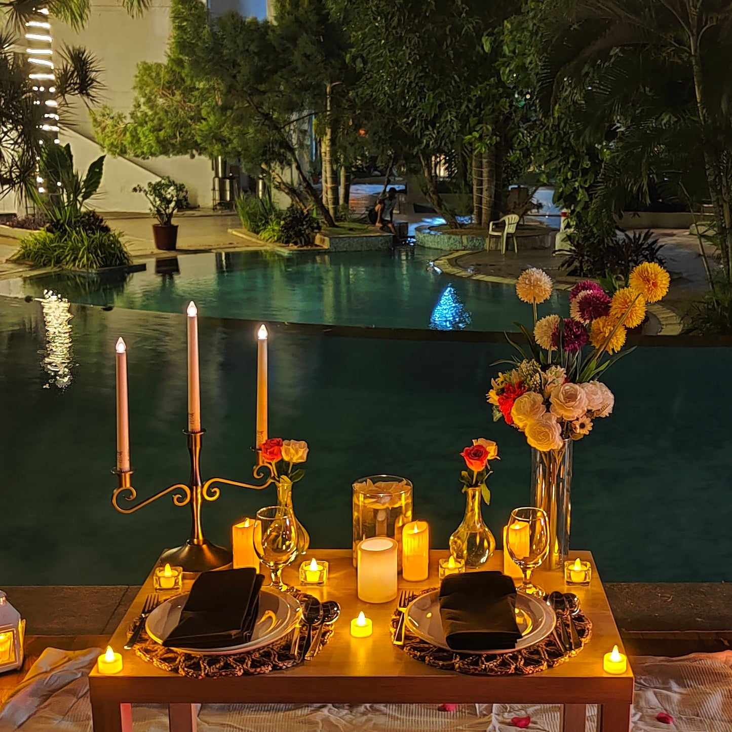 Low Seating Private Poolside Candle Light Dinner, The Manohar Begumpet