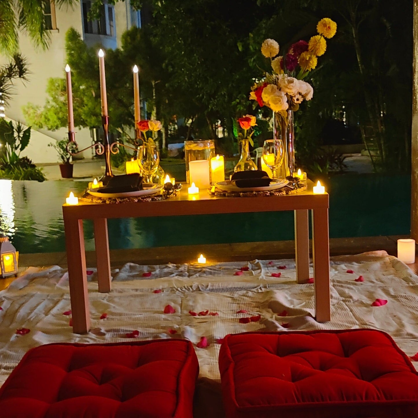 Low Seating Private Poolside Candle Light Dinner, The Manohar Begumpet