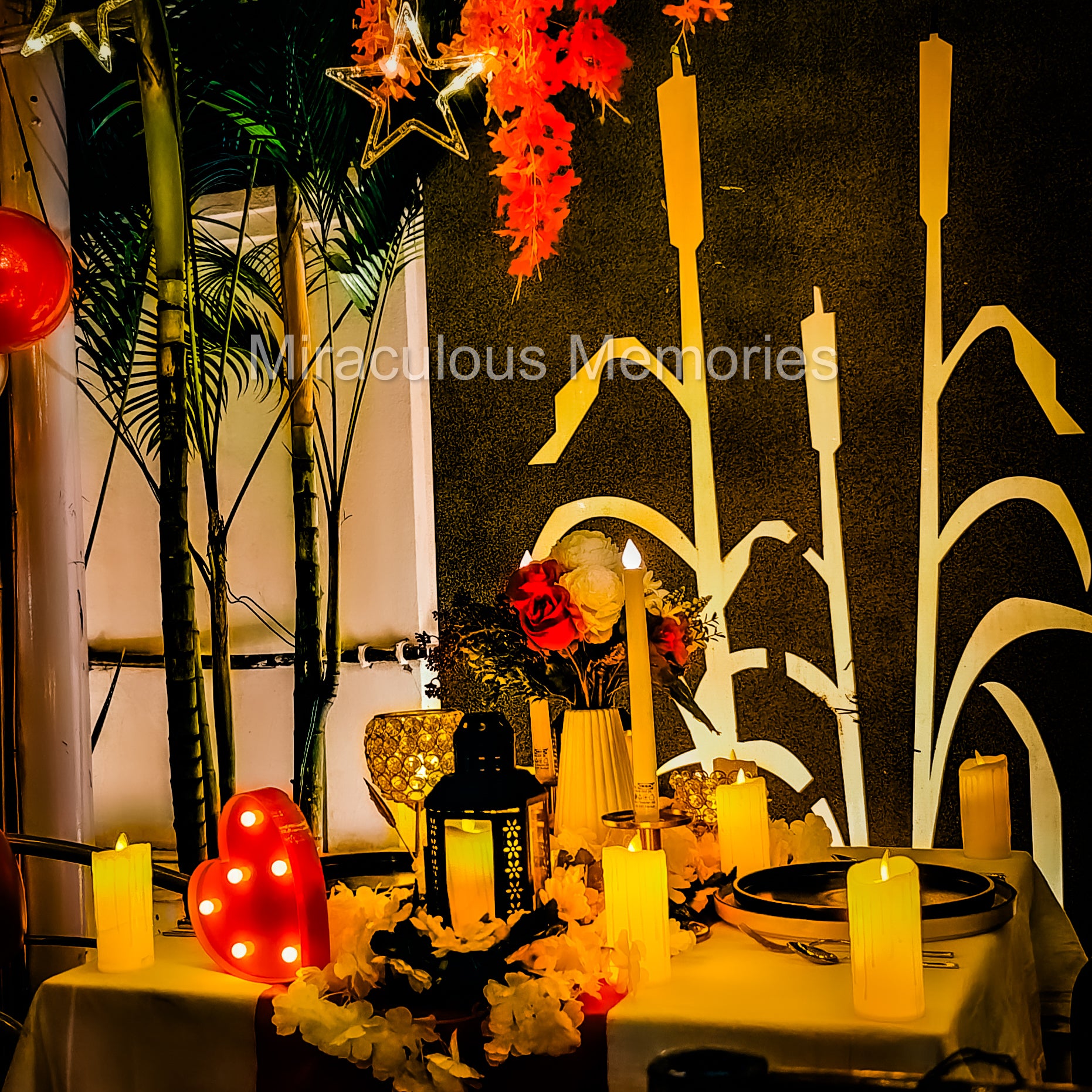 Exotic budget-friendly candle light dinner arrangement with candles and elegant decor in Jubilee Hills, Hyderabad